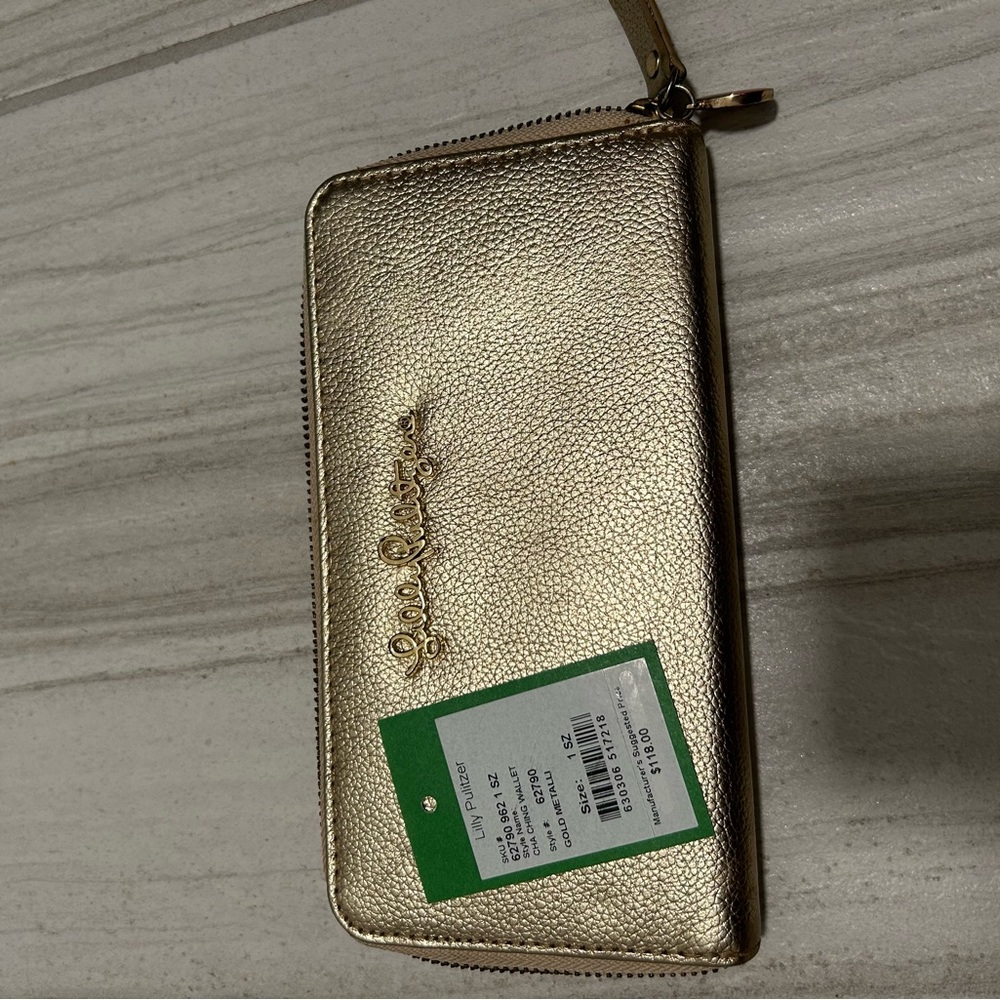 Brand new shimmer wallet with gold hardware